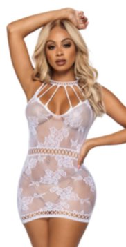 Strappy Lace Mini Dress White - Model Express VancouverLingerie