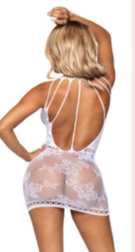 Strappy Lace Mini Dress White - Model Express VancouverLingerie