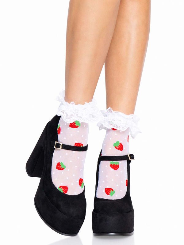 Strawberry Polka Dot Ruffle Top Anklets - Model Express VancouverHosiery