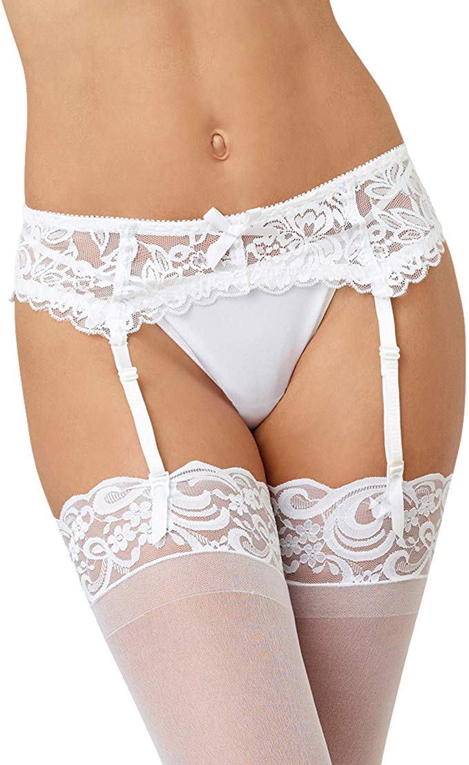 Stretch Lace Garter Belt White - Model Express VancouverHosiery