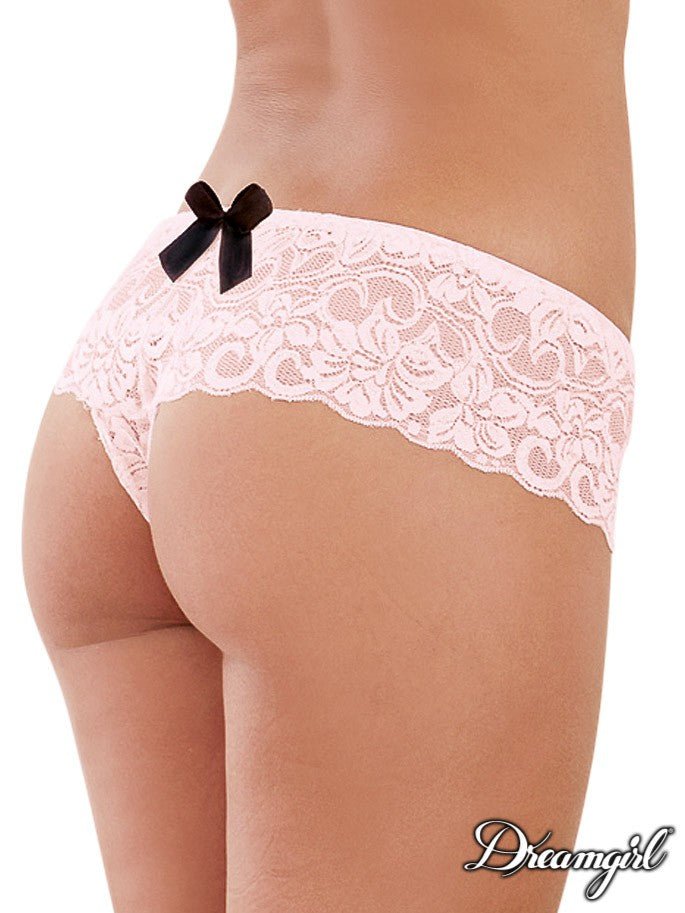 Stretch Lace Open Crotch Boyshort Pink - Model Express VancouverLingerie