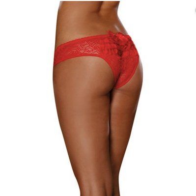 Stretch Lace Open Crotch Panty - Red - Model Express VancouverLingerie