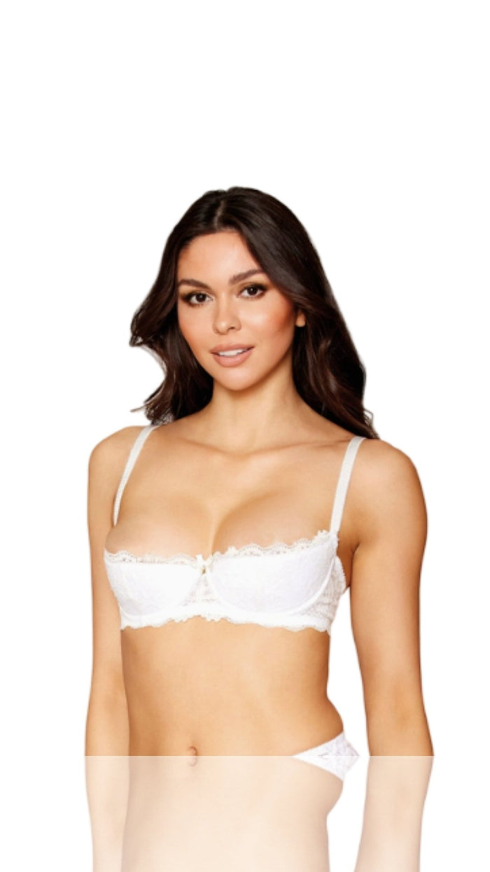 Stretch Lace Open Cup Bra White - Model Express VancouverLingerie