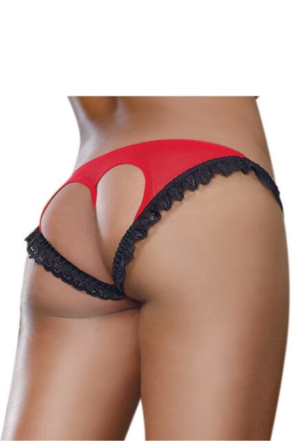 Stretch Lace Panty with Open Back Heart - Red - Model Express VancouverLingerie