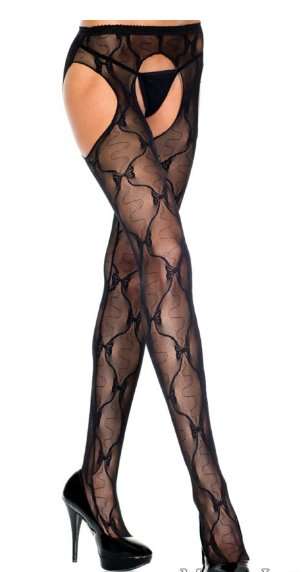 Suspender Bow Lace Pantyhose Black - Model Express VancouverHosiery