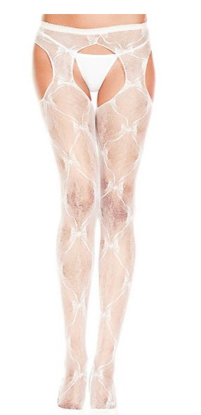 Suspender Bow Lace Pantyhose White - Model Express VancouverHosiery