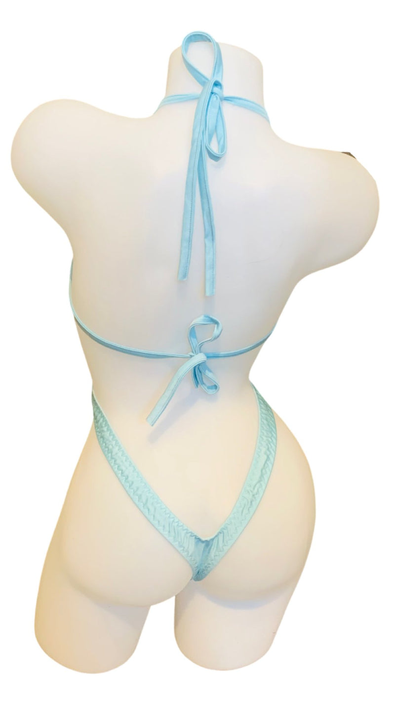 Suspender Front Tie Top & Thong Baby Blue - Model Express VancouverLingerie