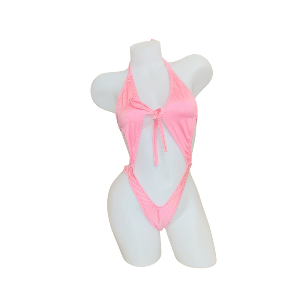 Suspender Front Tie Top & Thong Baby Pink - Model Express VancouverLingerie