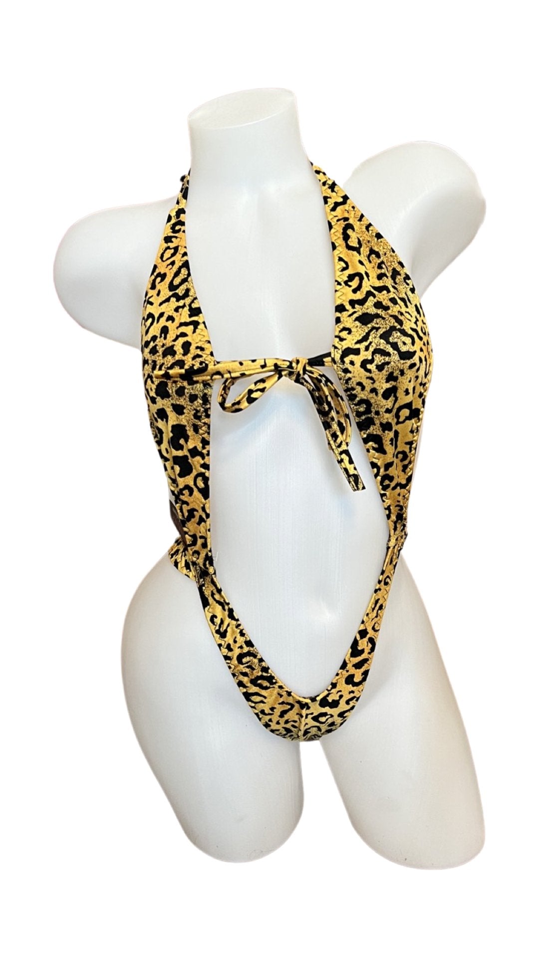 Suspender Front Tie Top & Thong Leopard - Model Express VancouverLingerie