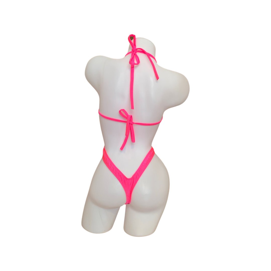 Suspender Front Tie Top & Thong Pink - Model Express VancouverLingerie
