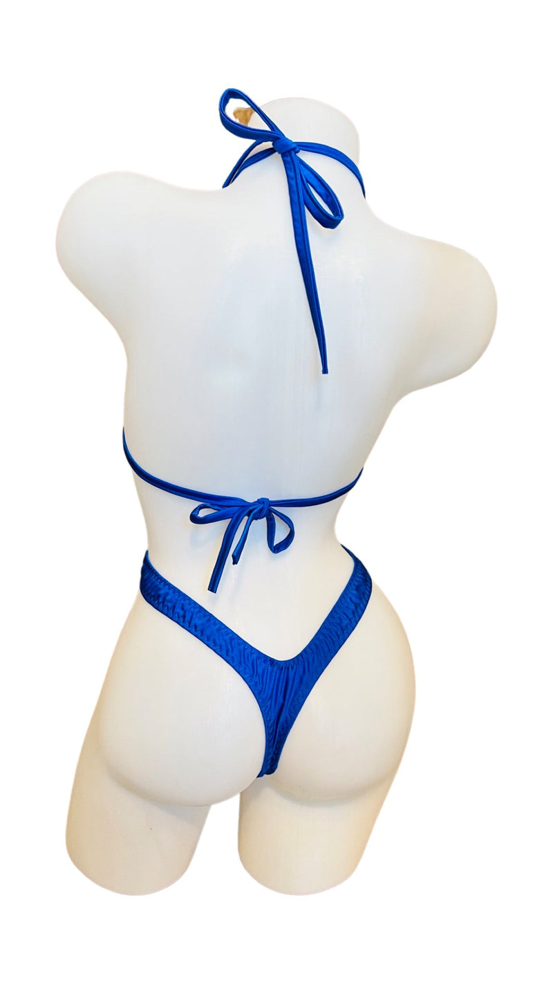 Suspender Front Tie Top & Thong Royal Blue - Model Express VancouverLingerie