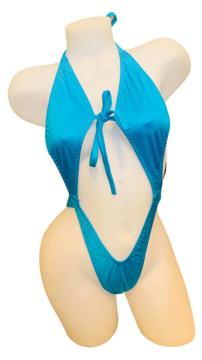 Suspender Front Tie Top & Thong Turquoise - Model Express VancouverLingerie