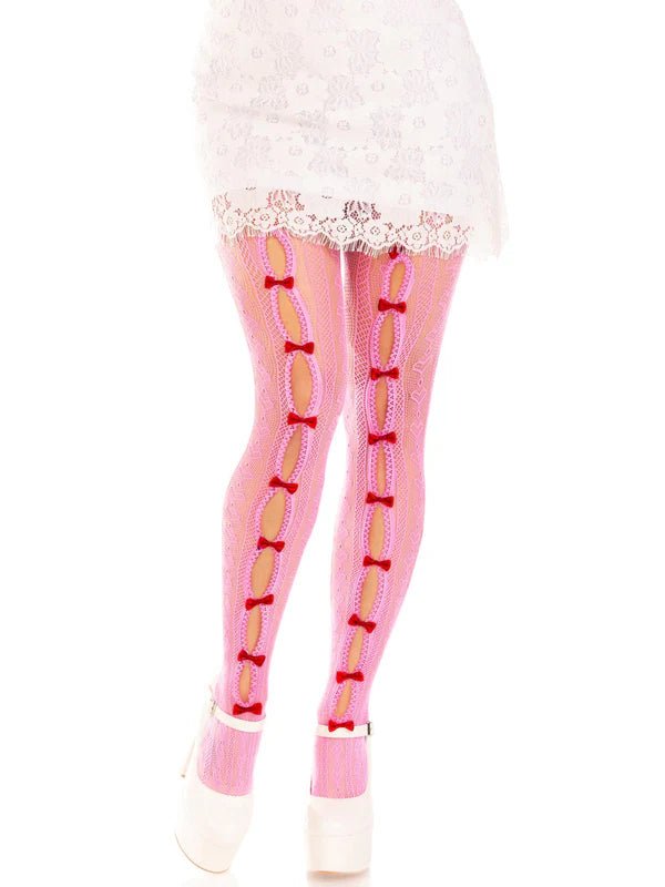 Sweetheart Striped Tights with Mini Bows Pink - Model Express VancouverHosiery