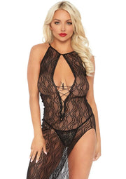 Swirl Lace Long Dress Black - Model Express VancouverLingerie