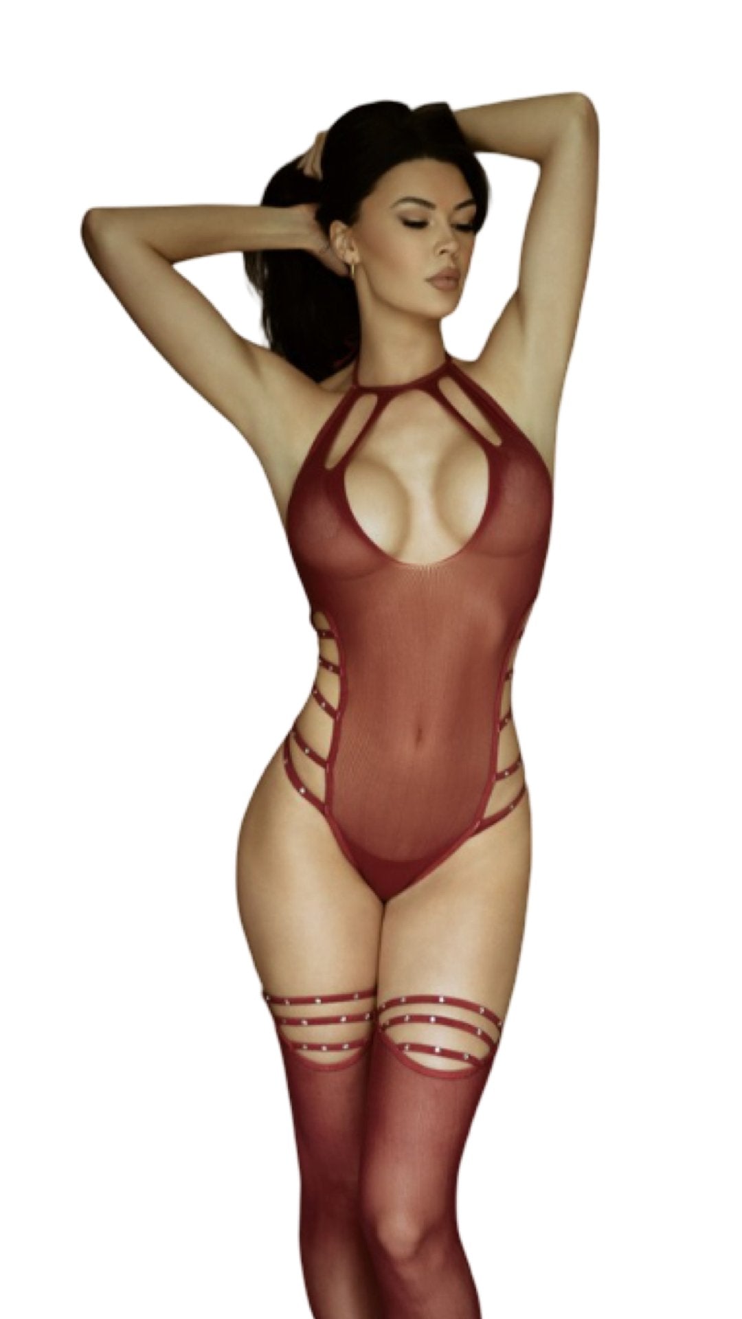 Teddy with Thigh Highs Burgundy - Model Express VancouverLingerie