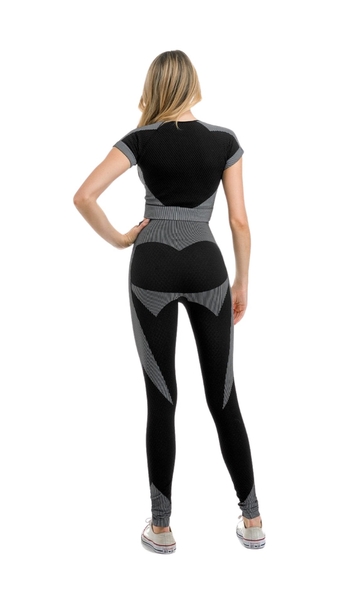 Textured Crop Top and Pants Set Black/Grey - Model Express Vancouver