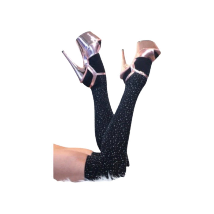 Thigh High Diamonte Socks - Black - Model Express VancouverHosiery