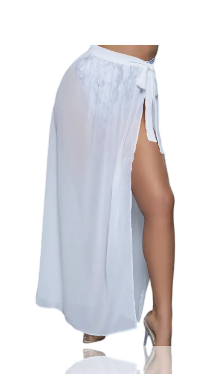 Tie Cover Up Skirt - White - Model Express VancouverBikini