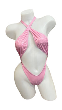 Vinyl Criss Cross Sling Shot - Baby Pink - Model Express VancouverLingerie