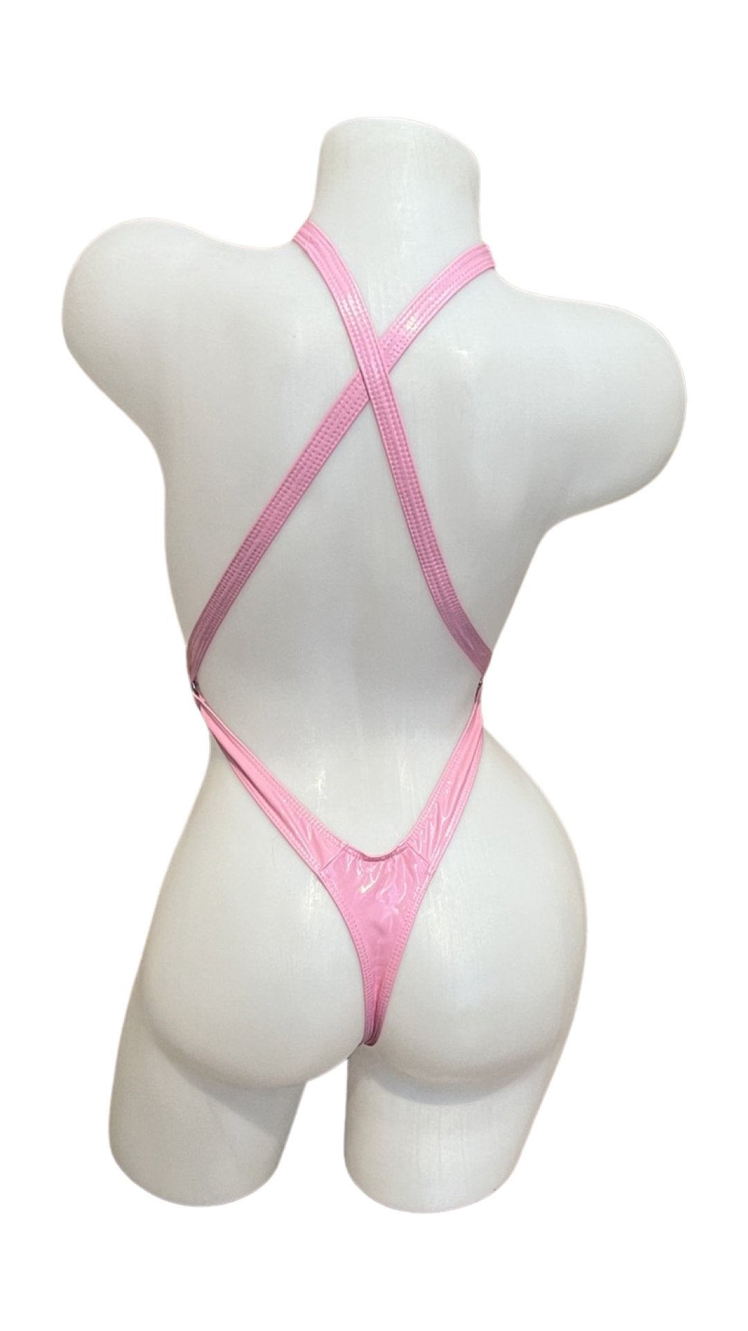 Vinyl Criss Cross Sling Shot - Baby Pink - Model Express VancouverLingerie