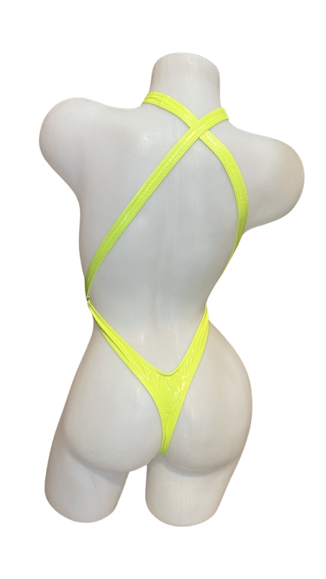 Vinyl Criss Cross Sling Shot - Neon Yellow - Model Express VancouverLingerie