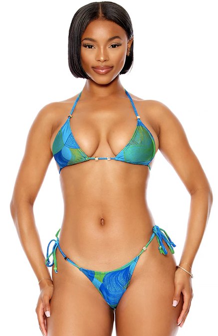 Waves Beaded Bikini Set - Teal - Model Express VancouverBikini