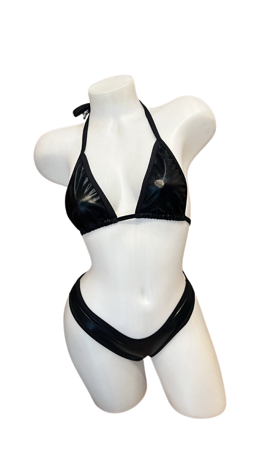 Wet Look 3 Pc Bikini Set Black - Model Express VancouverBikini