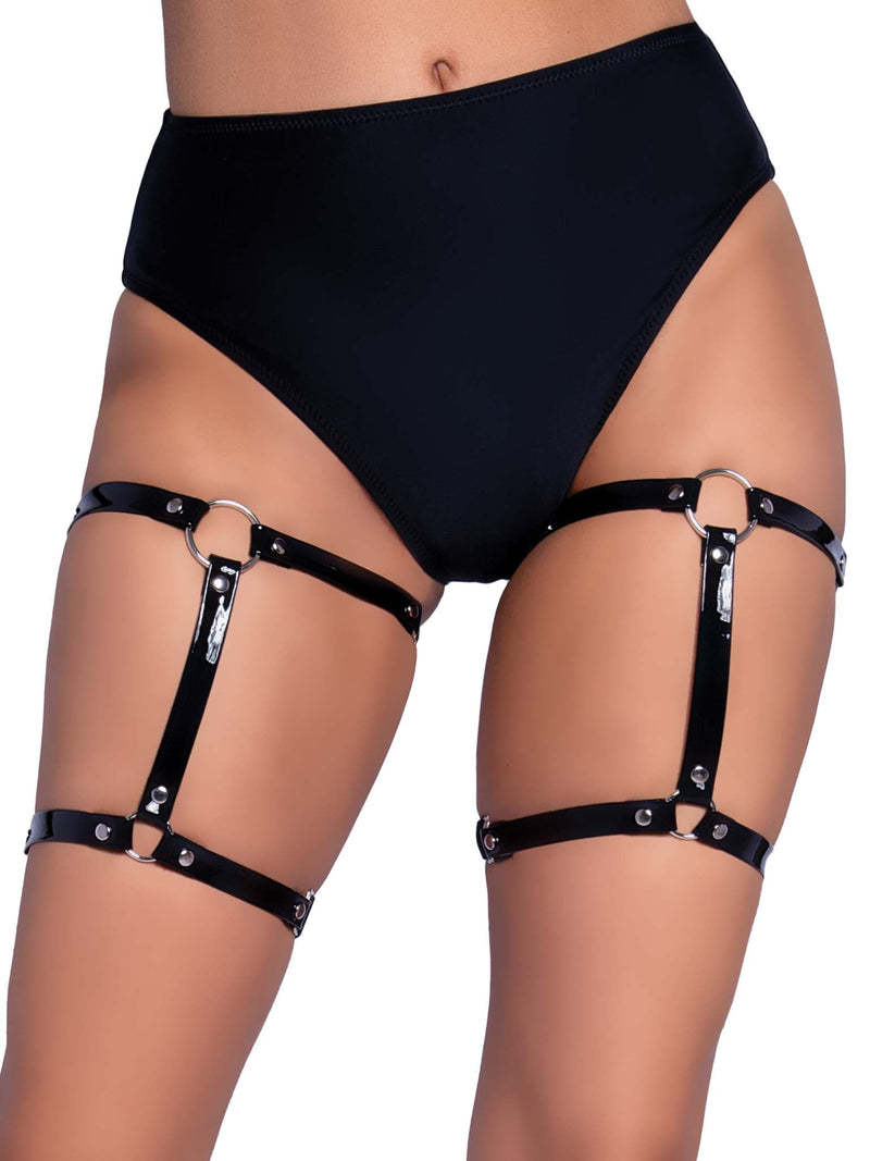 Wet Look Dual Strap Studded Garters - Model Express VancouverHosiery