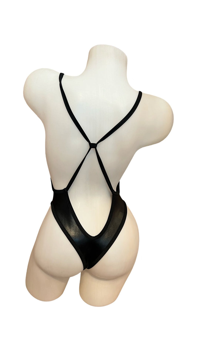 Wet Look One Piece Bodysuit Black - Model Express VancouverBikini