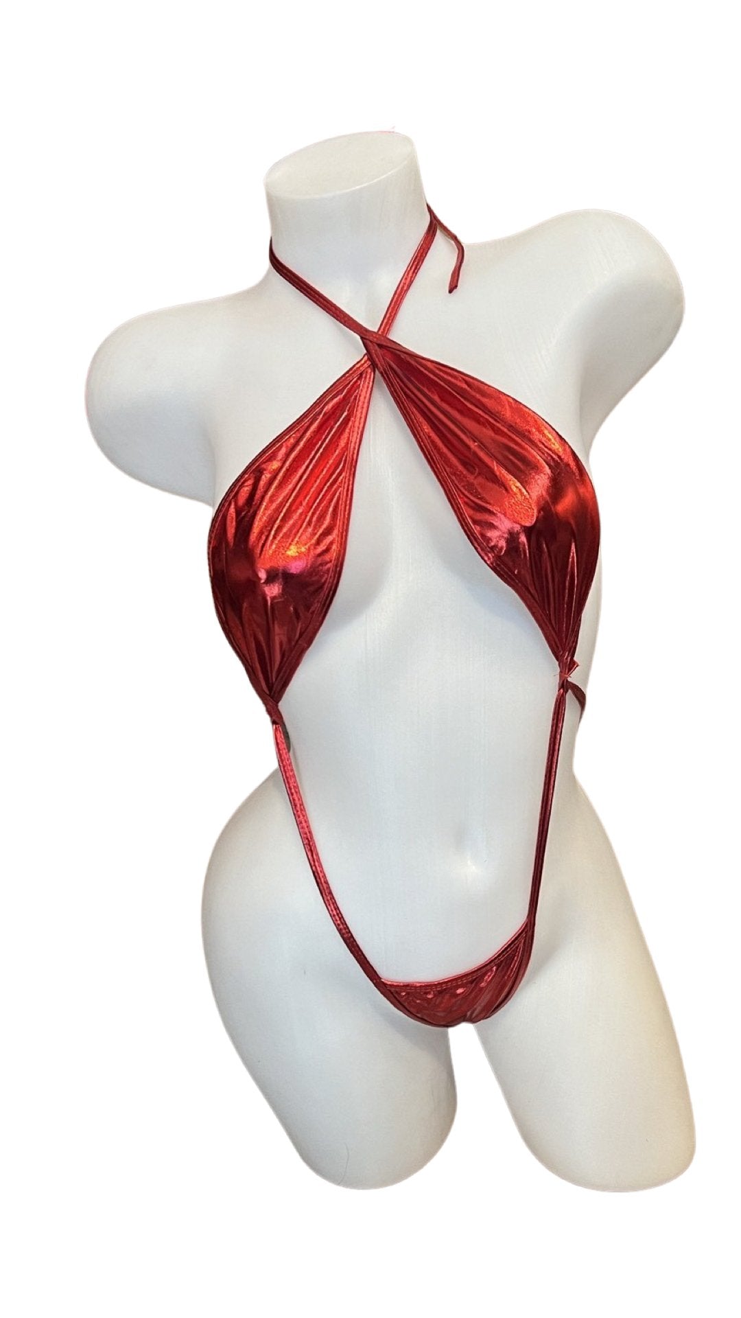 Wet Look Sling Shot Red - Model Express VancouverLingerie