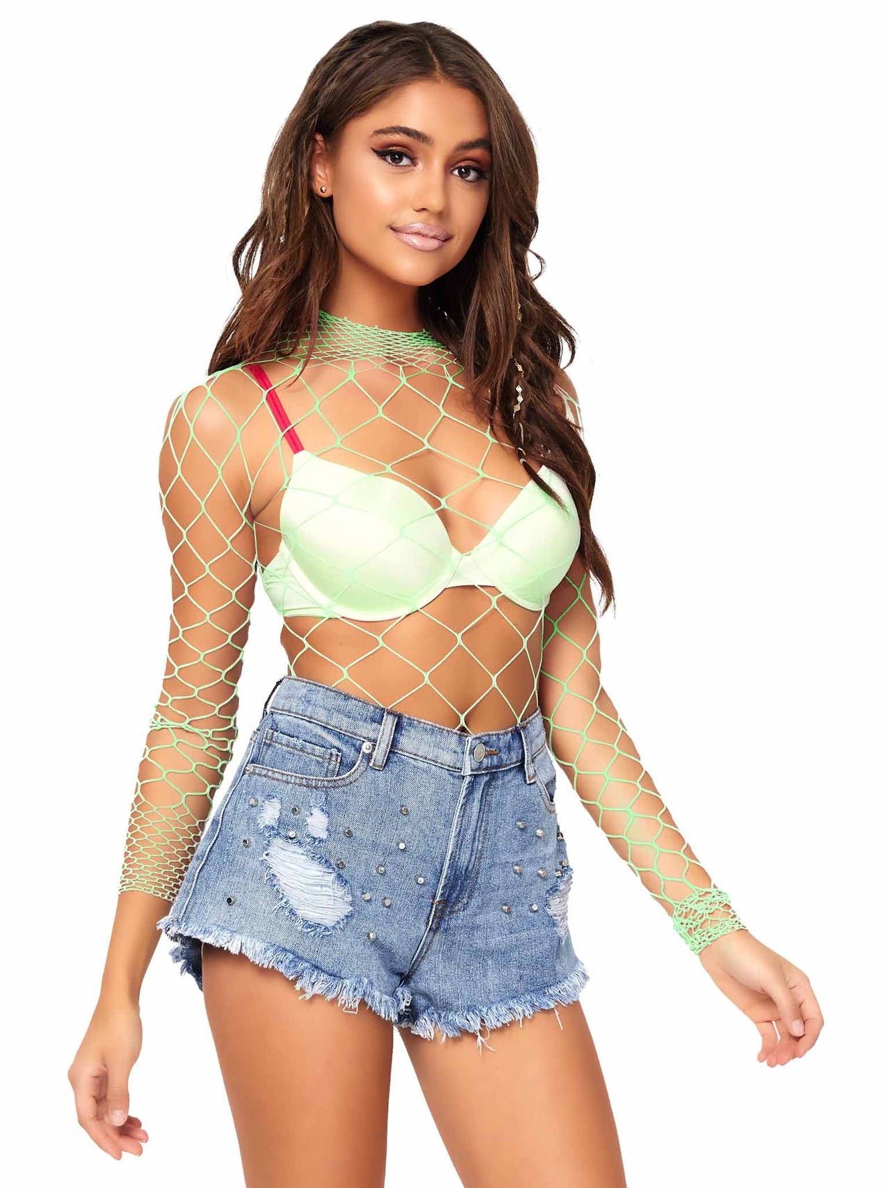 Wide Net Bodysuit Neon Green - Model Express VancouverLingerie