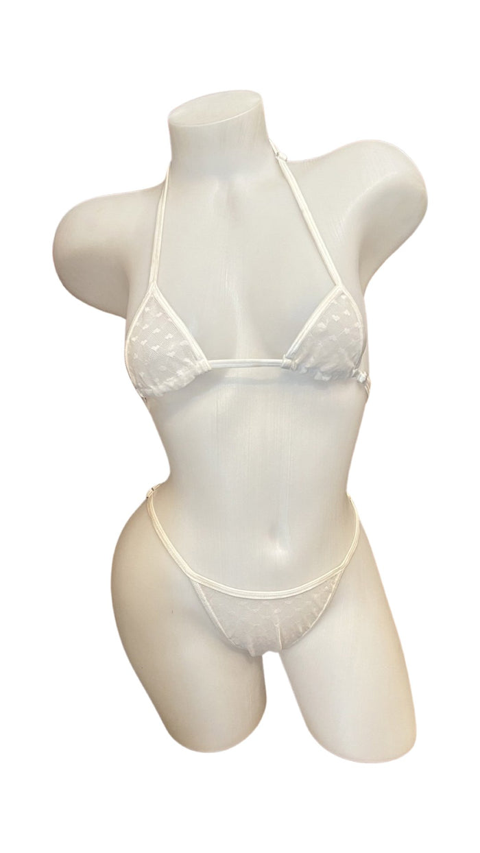 X9 Bikini: White Heart Mesh - Model Express VancouverLingerie