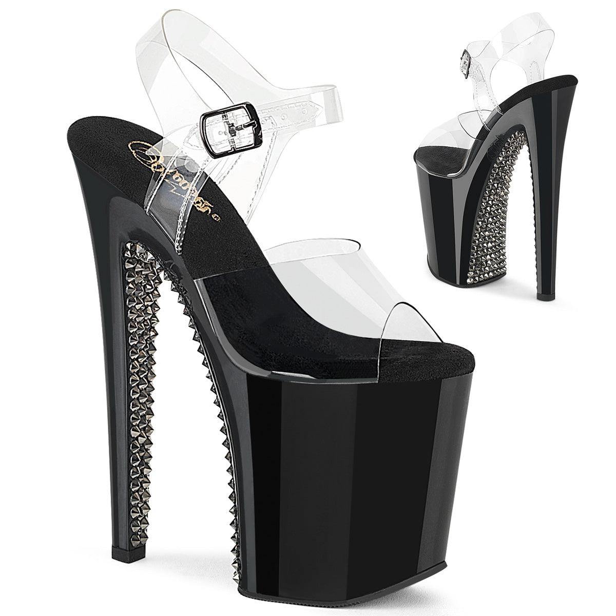 Pleasers Xtreme-808Sprs - Clr/Blk-Pewter
