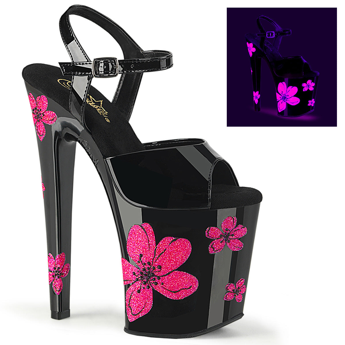 Pleasers Xtreme-809Hb - Blk Pat/Blk-Neon Pink