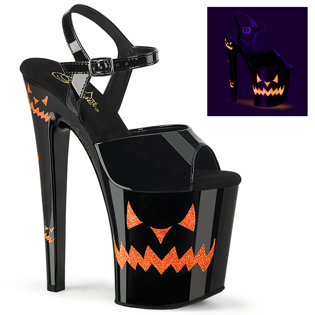 Pleasers Xtreme-809Jol - Blk Pat/Blk-Neon Orange