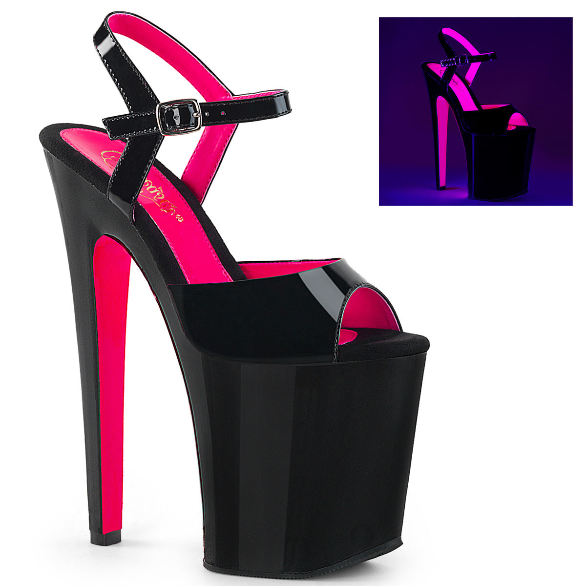 Pleasers Xtreme-809Tt - Blk Pat-Neon H. Pink/Blk