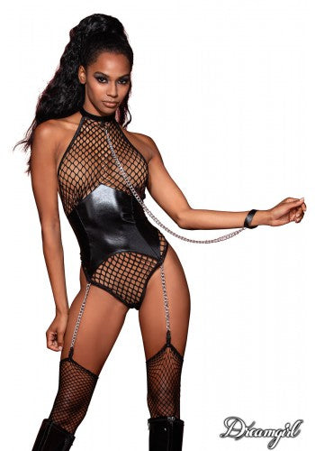 Large Net Halter Teddy with Corset Waist - Model Express Vancouver