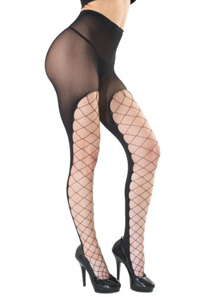 Diamond Net Front and Opaque Back Pantyhose - Model Express Vancouver