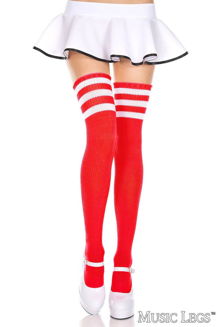 Athletic Thigh High Red with White Stripes