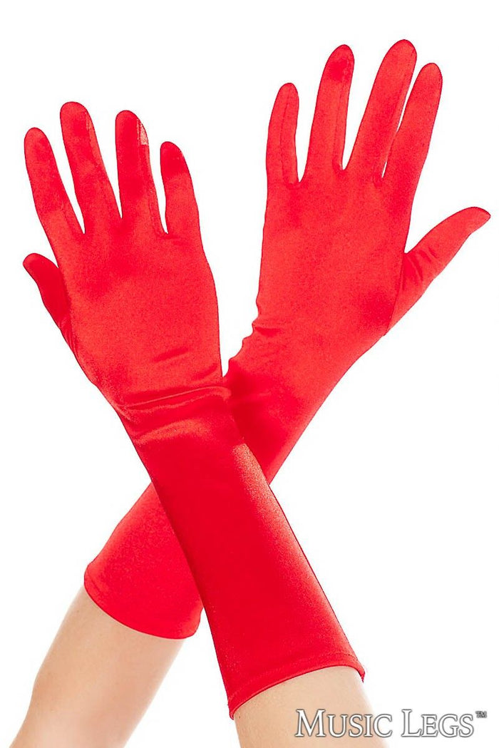 Elbow Length Satin Gloves Red