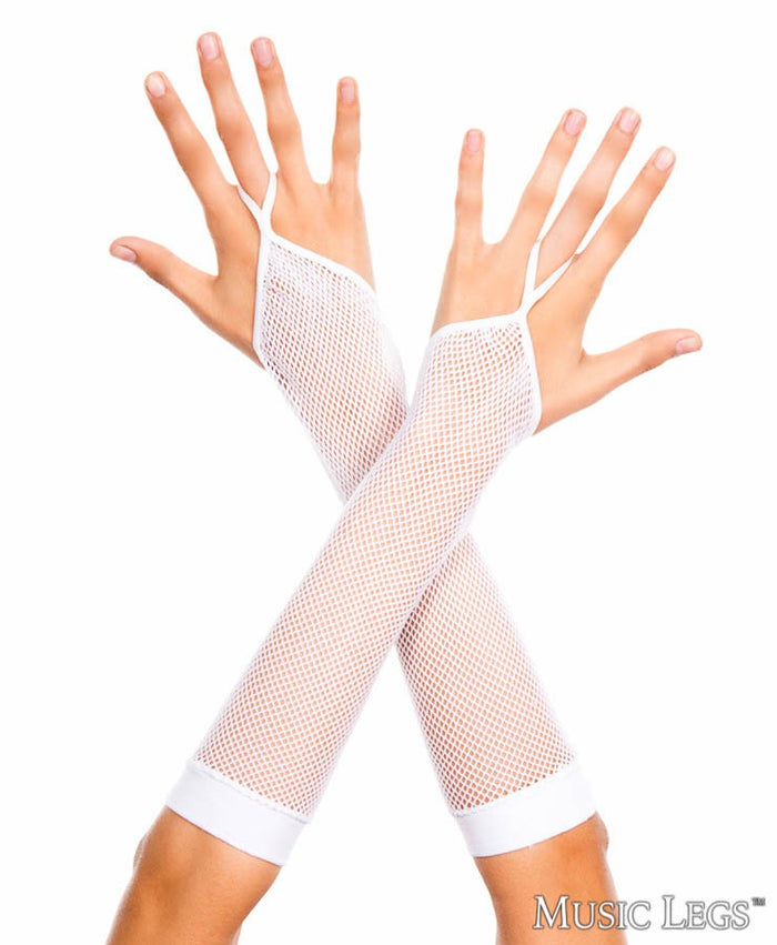 Finger Loop Fishnet Gloves White - Model Express Vancouver