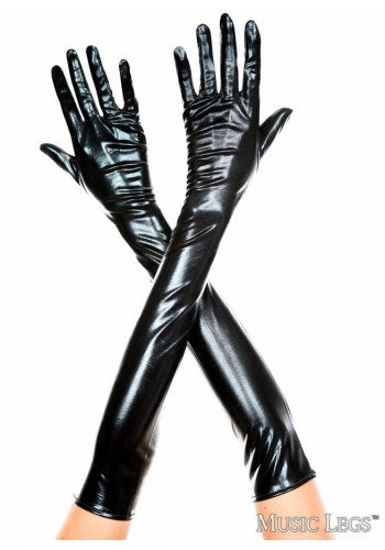 Extra Long Wet Look Gloves Black - Model Express Vancouver