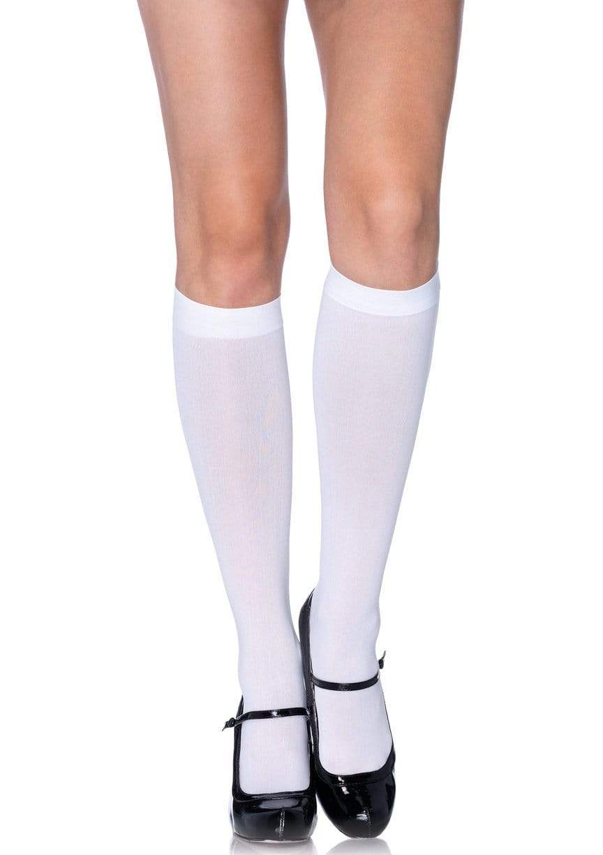 Nylon Opaque Knee Highs White - Model Express Vancouver