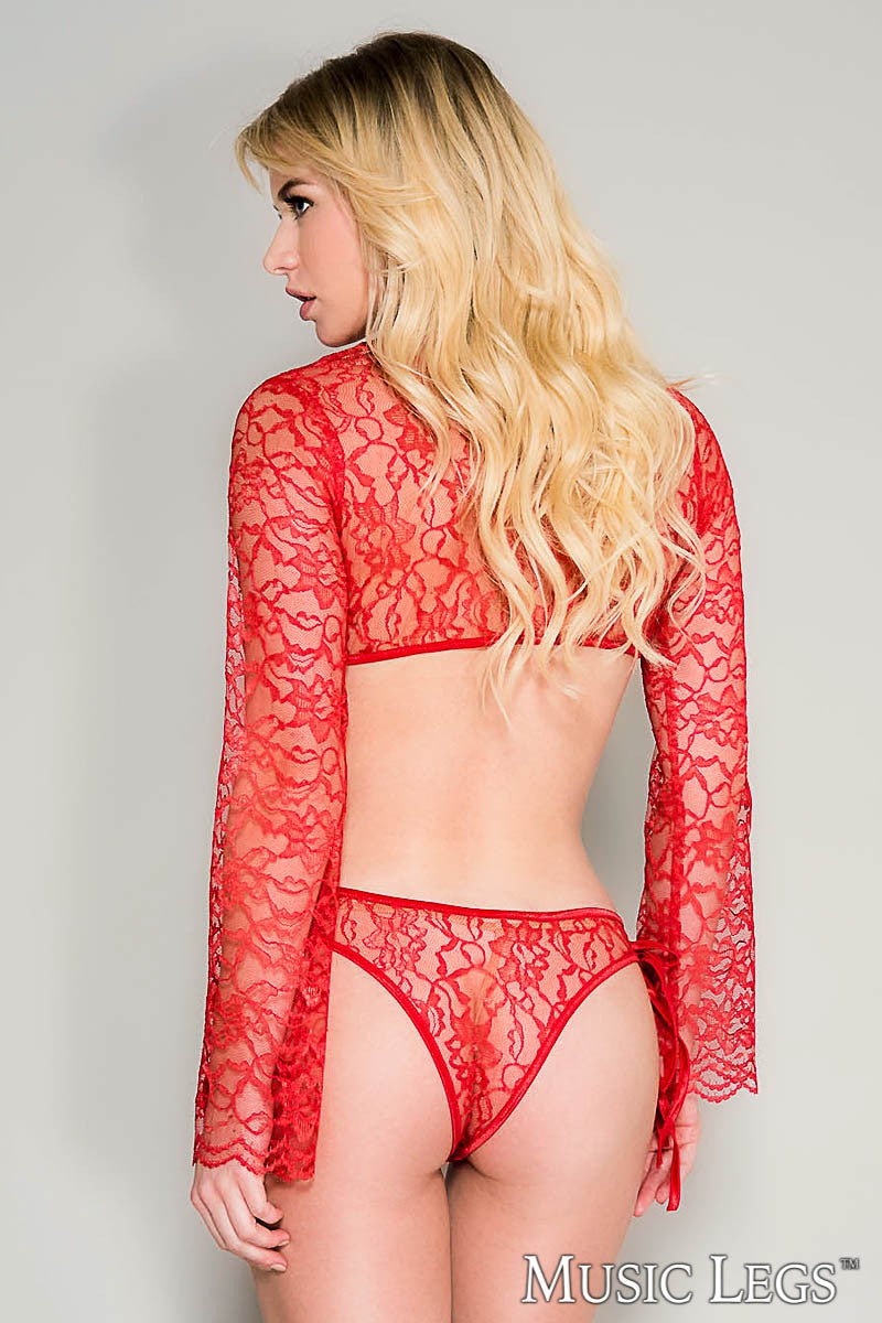 Front Tie Lace Top and Thong Red - Model Express Vancouver