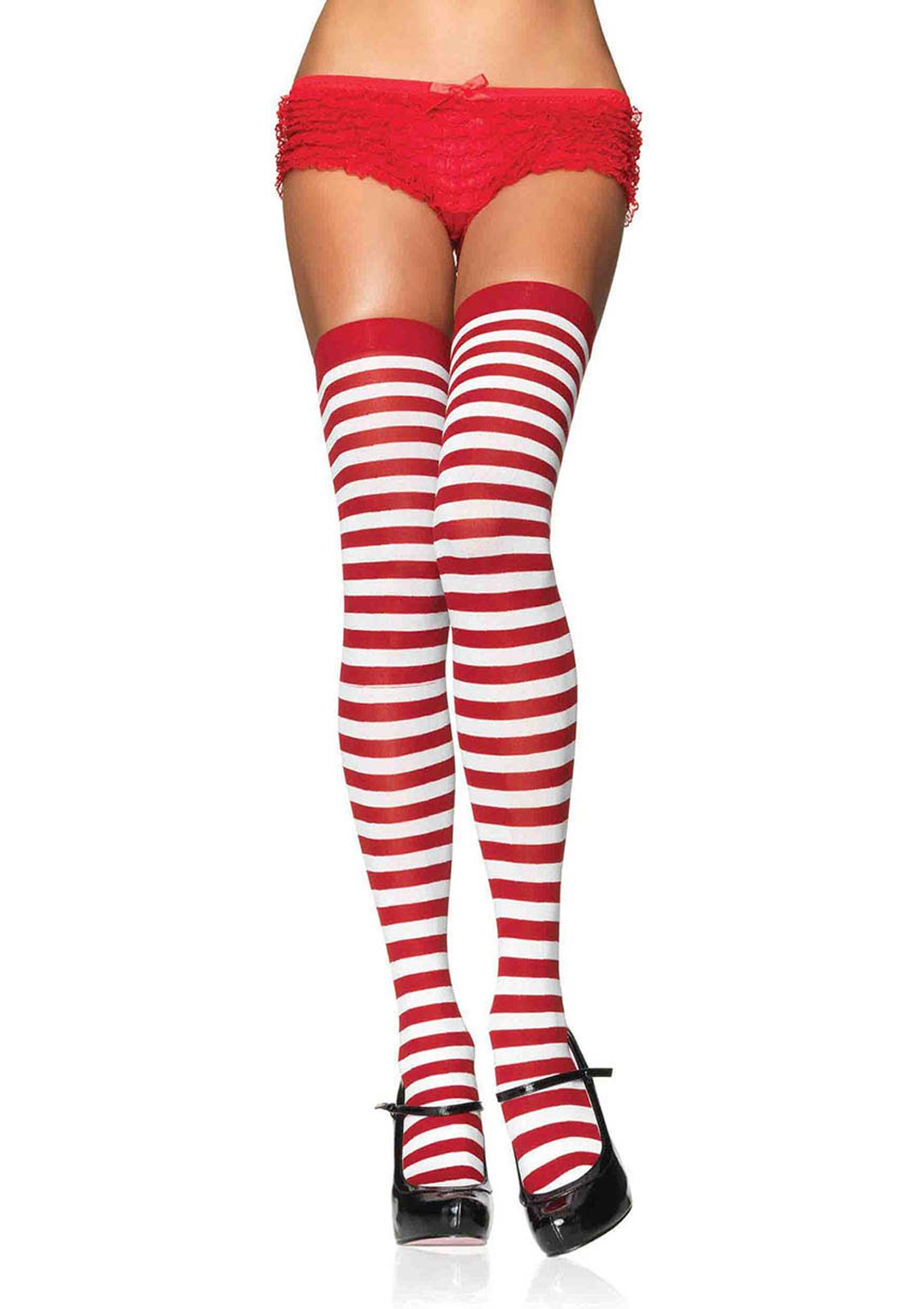 Striped Nylon Thigh Highs White/Red - Model Express Vancouver