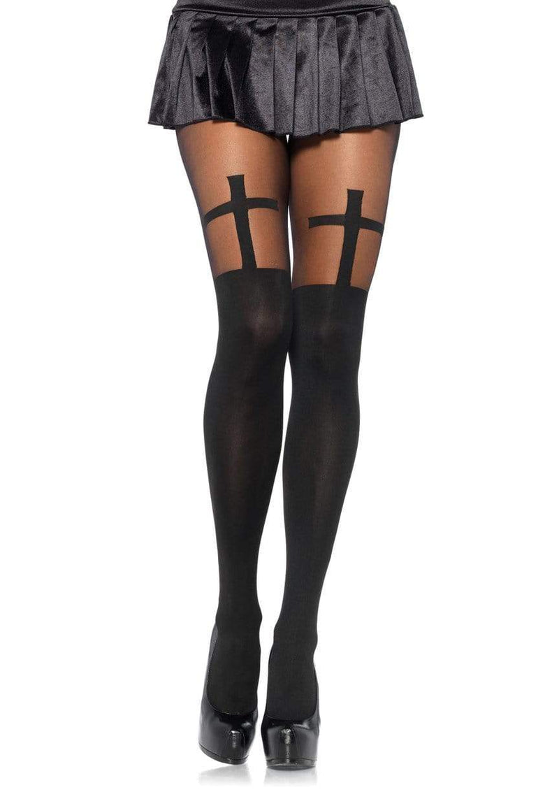 Spandex Opaque Cross Tights Black - Model Express Vancouver
