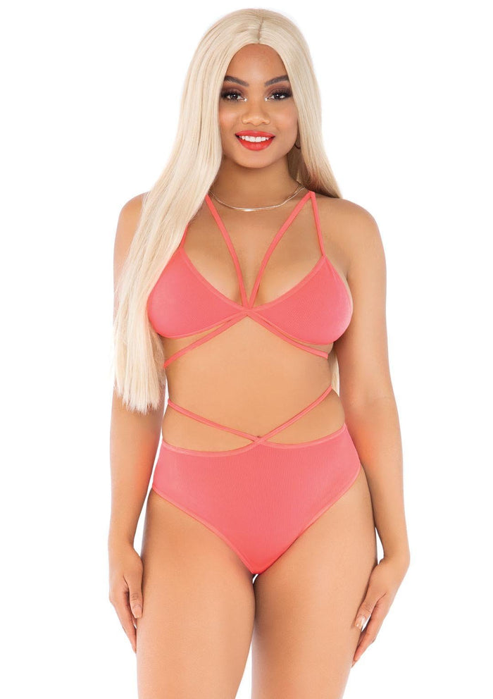 2 Pc. Cage Strap Bra and Strappy Panty Coral - Model Express Vancouver