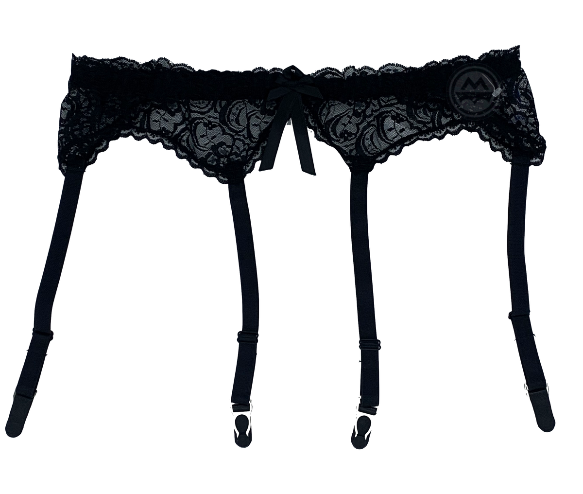 Scalloped Lace Garter Belt with Bow - Black - Model Express Vancouver