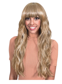 Extra Long Loose Curl Wig with Bangs - Ash Blonde - Model Express Vancouver