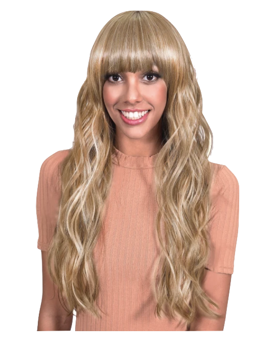 Extra Long Loose Curl Wig with Bangs - Ash Blonde - Model Express Vancouver